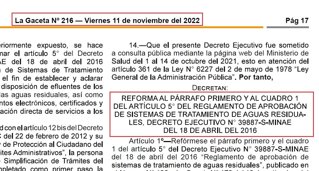 Resumen de retiros aplicables a plantas de tratamiento de aguas residuales